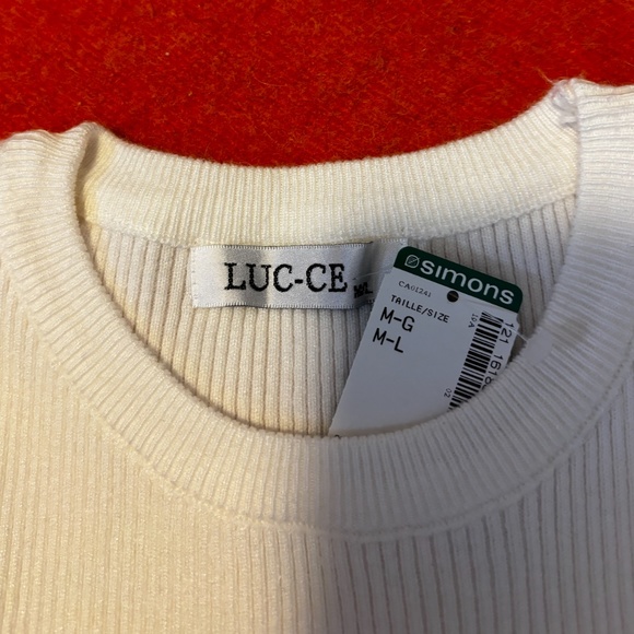 LUC-CE (French brand sold by Simons) ecru puff long sleeve ribbed sweater NWT - Picture 7 of 9
